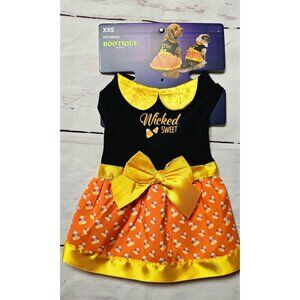 BOOTIQUE DOG CAT WICKED SWEET CANDY CORN BOW XXS DRESS BRAND NEW!